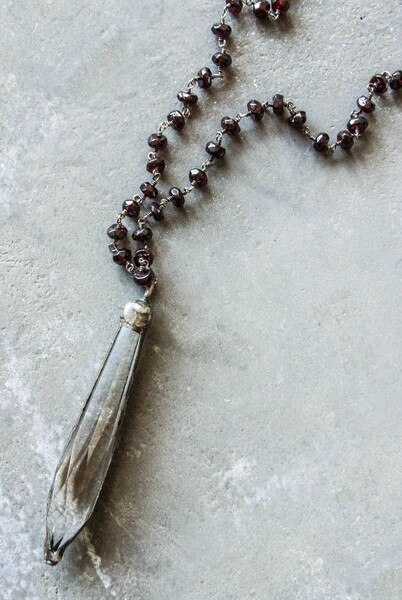 Faith Necklace Garnet 3" Crystal Point (Patina)